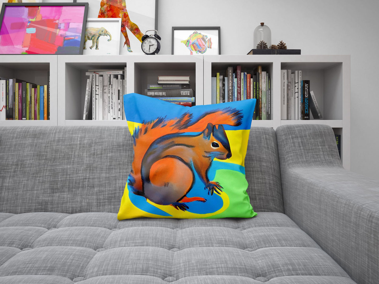 Squirrel Toss Pillow, Abstract Throw Pillow Cover, Artist Pillow, Colorful Pillow Case, Modern Pillow, Christmas Pillow, Pillow Cases Kids