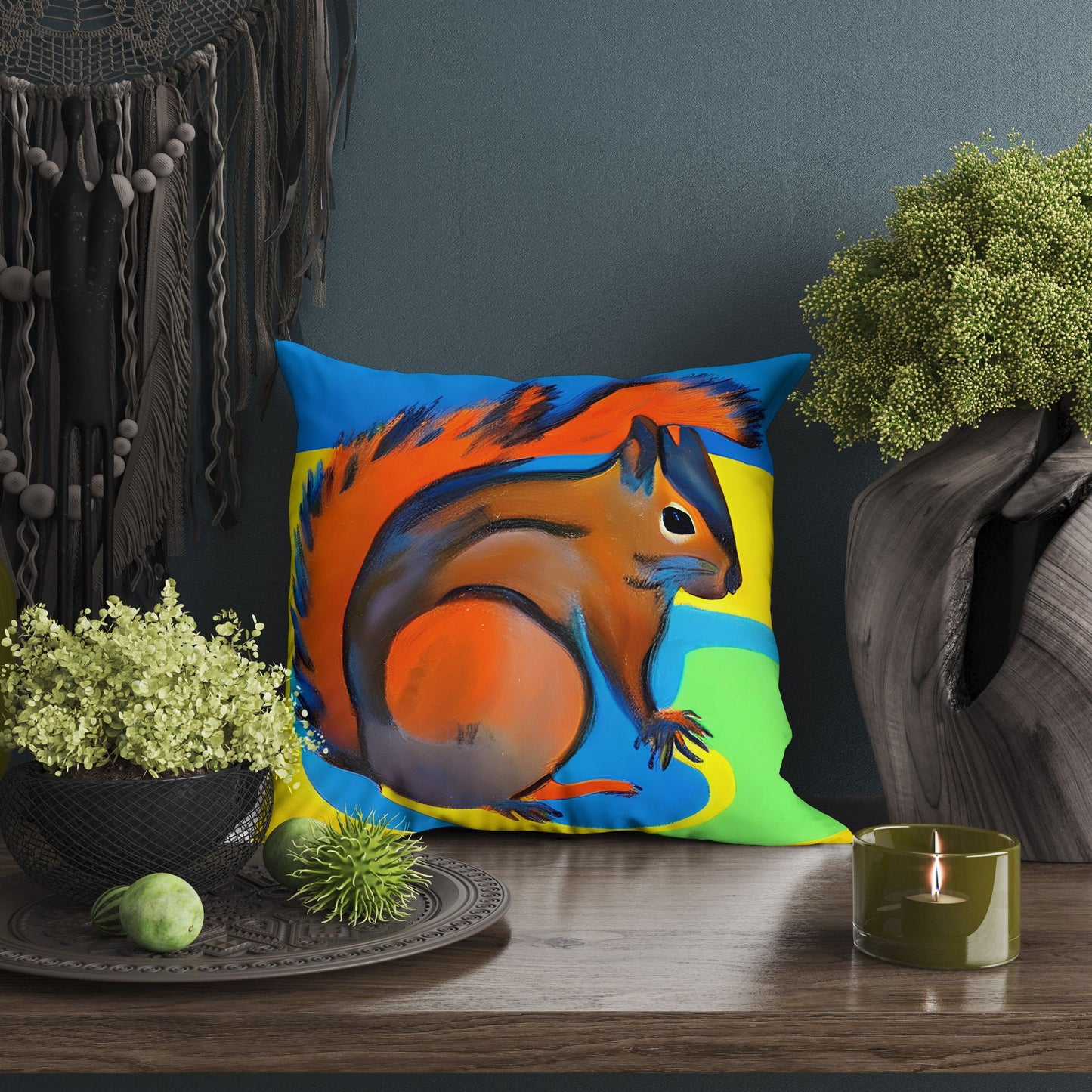 Squirrel Toss Pillow, Abstract Throw Pillow Cover, Artist Pillow, Colorful Pillow Case, Modern Pillow, Christmas Pillow, Pillow Cases Kids