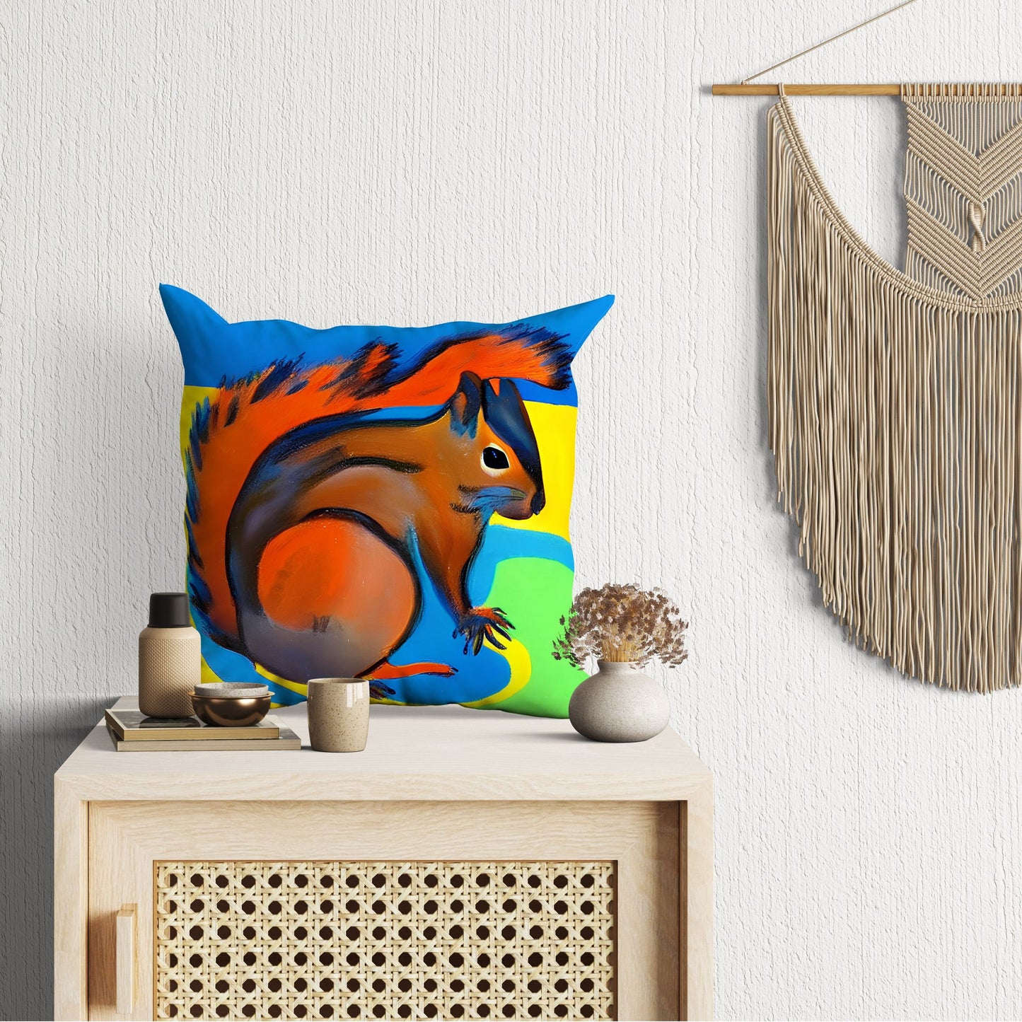 Squirrel Toss Pillow, Abstract Throw Pillow Cover, Artist Pillow, Colorful Pillow Case, Modern Pillow, Christmas Pillow, Pillow Cases Kids