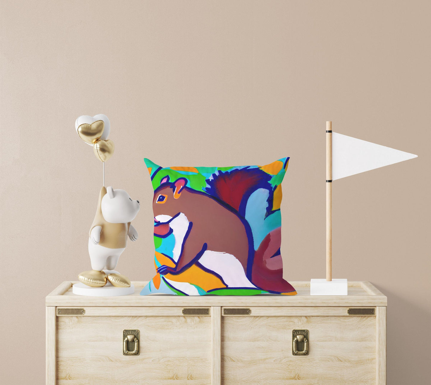 Squirrel Decorative Pillow, Abstract Pillow, Art Pillow, Colorful Pillow Case, Modern Pillow, 20X20 Pillow Cover, Housewarming Gift