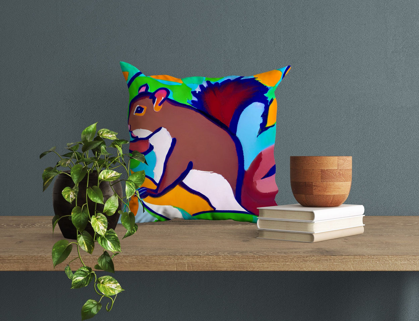 Squirrel Decorative Pillow, Abstract Pillow, Art Pillow, Colorful Pillow Case, Modern Pillow, 20X20 Pillow Cover, Housewarming Gift