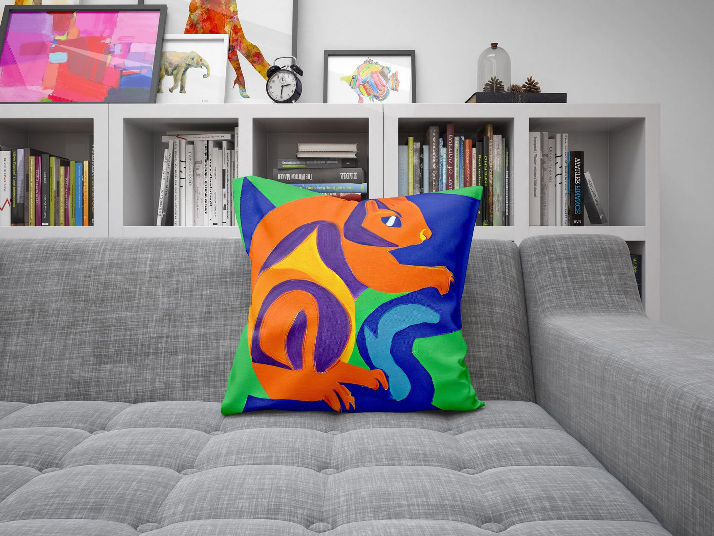 Squirrel, Decorative Pillow, Abstract Throw Pillow Cover, Artist Pillow, Colorful Pillow Case, Beautiful Pillow, Large Pillow Cases