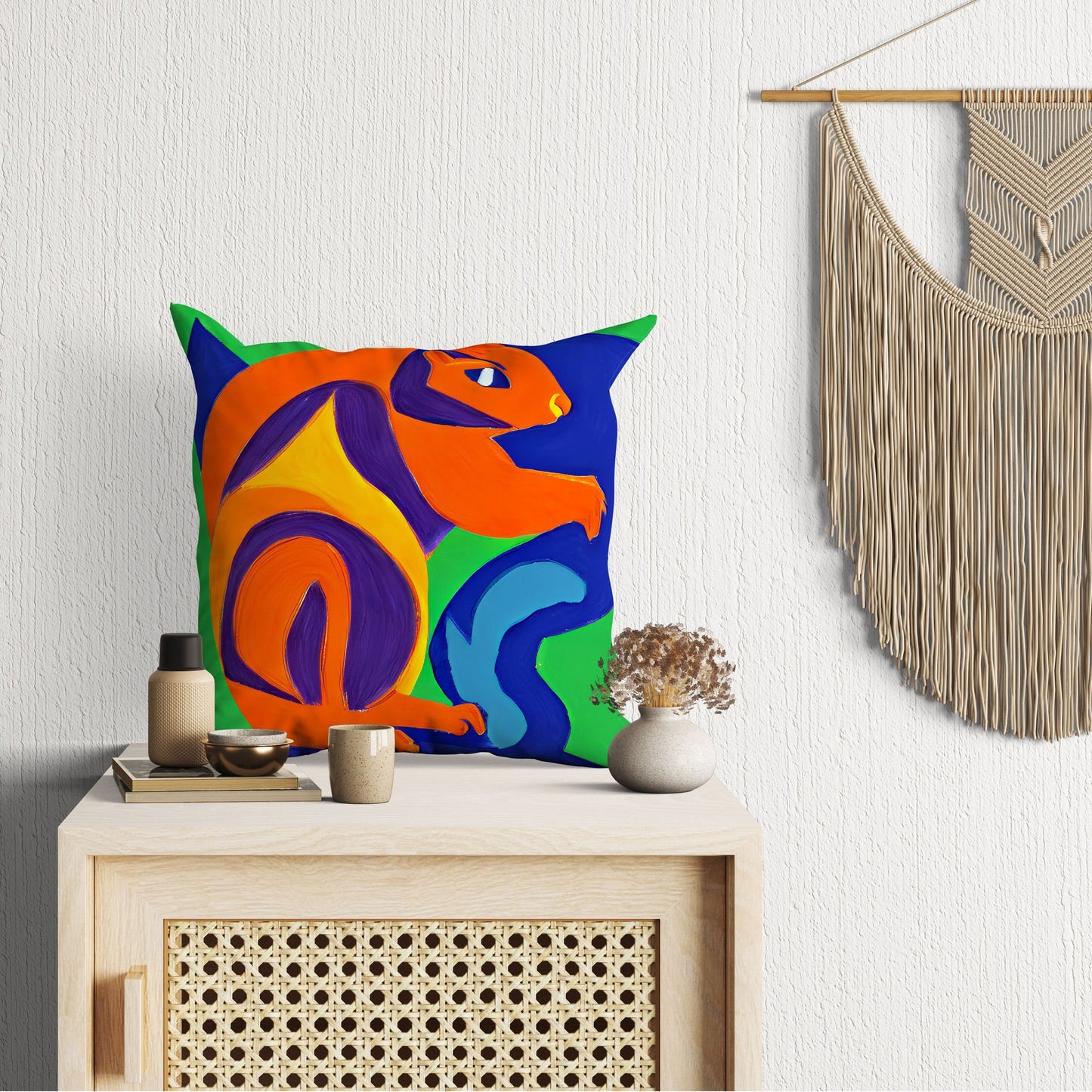 Squirrel, Decorative Pillow, Abstract Throw Pillow Cover, Artist Pillow, Colorful Pillow Case, Beautiful Pillow, Large Pillow Cases