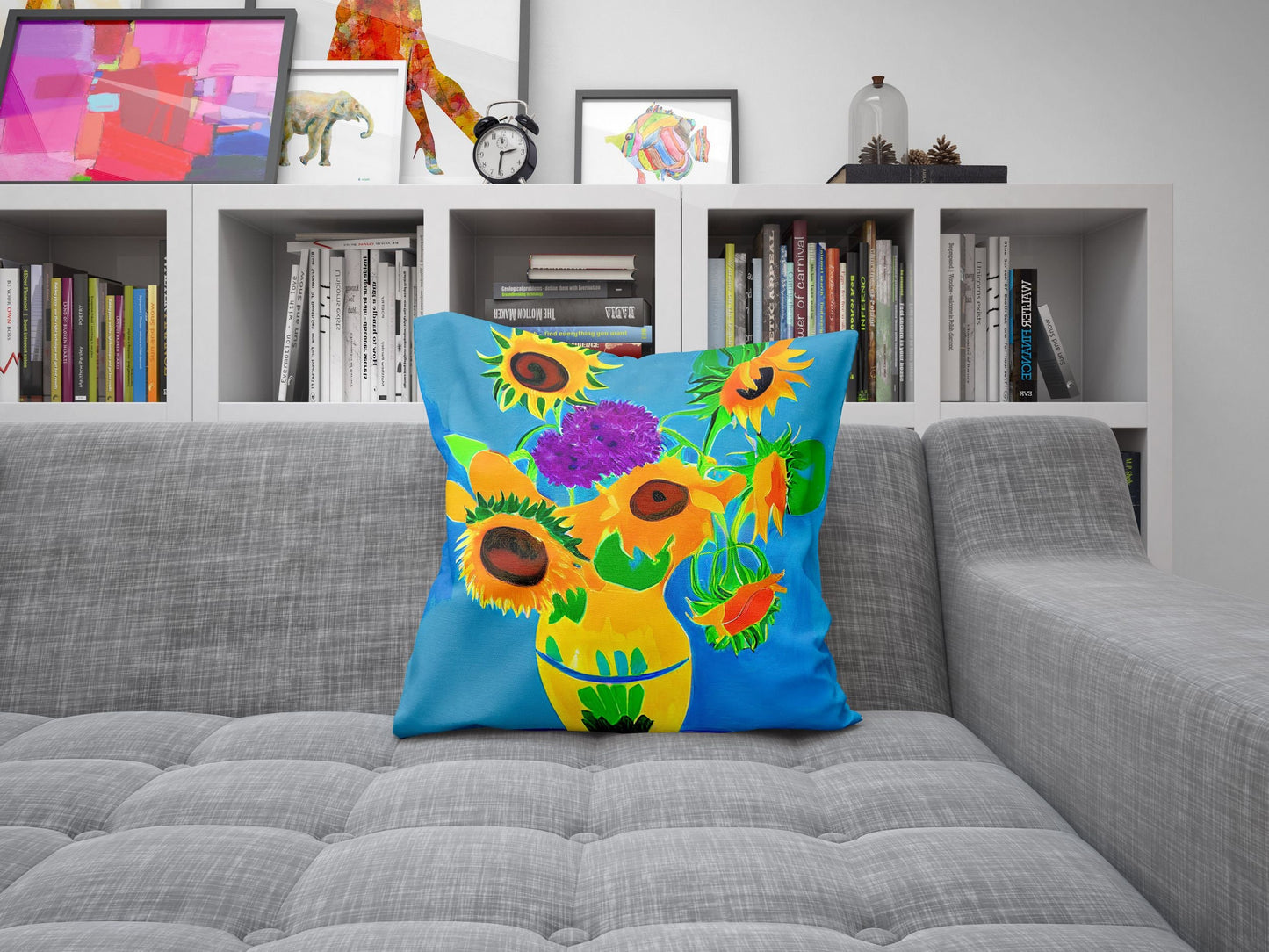 Sunflowers Decorative Pillow, Abstract Floral Pillow Covers, Artist Pillow, Colorful Pillow Case, Contemporary Pillow, 20X20 Pillow Cover