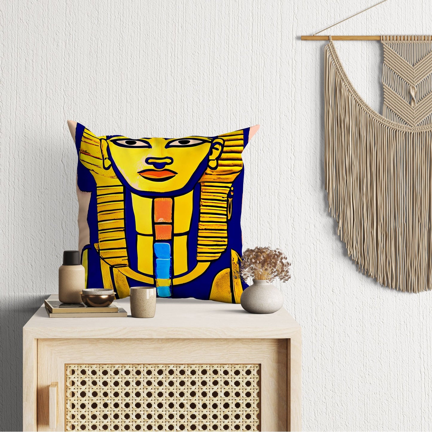 Pharaoh Of Ancient Egypt, Throw Pillow Cover, Abstract Pillow, Art Pillow, Colorful Pillow Case, Beautiful Pillow, Square Pillow