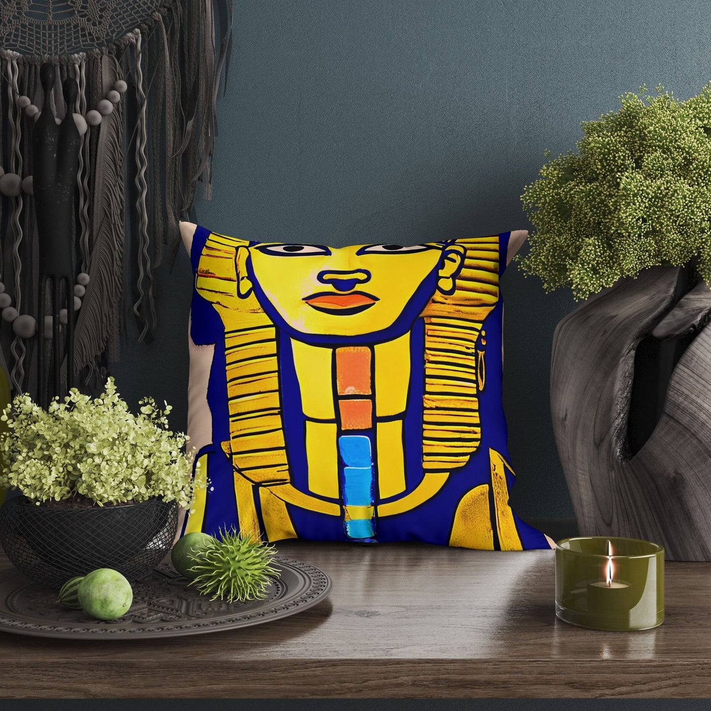 Pharaoh Of Ancient Egypt, Throw Pillow Cover, Abstract Pillow, Art Pillow, Colorful Pillow Case, Beautiful Pillow, Square Pillow