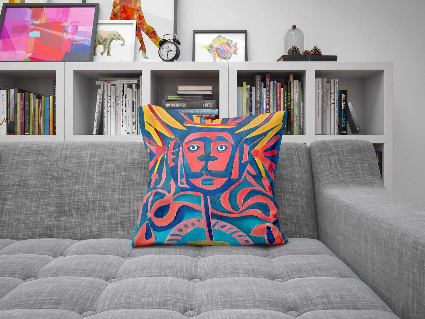 Mayan Chiefs, Decorative Pillow, Abstract Throw Pillow Cover, Artist Pillow, Colorful Pillow Case, Beautiful Pillow, 20X20 Pillow Cover