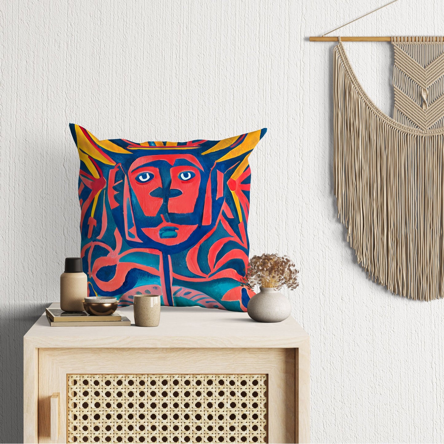 Mayan Chiefs, Decorative Pillow, Abstract Throw Pillow Cover, Artist Pillow, Colorful Pillow Case, Beautiful Pillow, 20X20 Pillow Cover