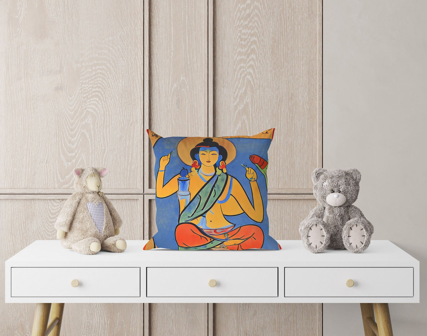 Buddhist Bodhisattva, Throw Pillow, Abstract Art Pillow, Designer Pillow, Colorful Pillow Case, Modern Pillow, 18 X 18 Pillow Covers
