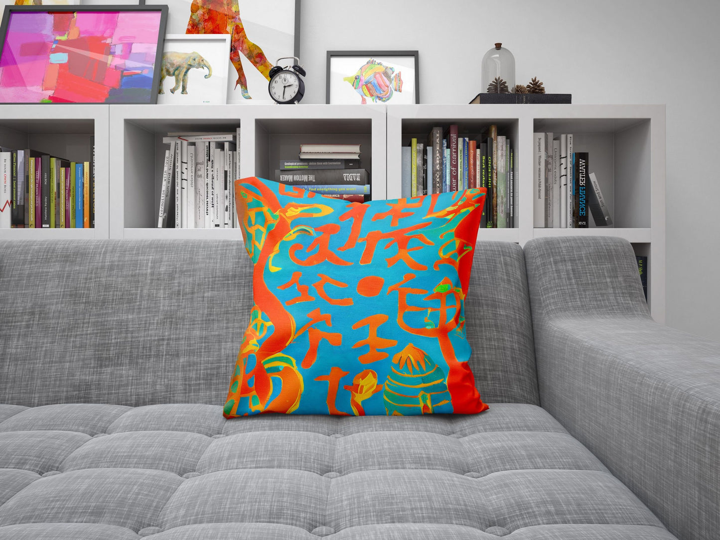 Symbols Of Ancient Chinese Culture, Throw Pillow Cover, Cat Pillow, Art Pillow, Colorful Pillow Case, Contemporary Pillow, Square Pillow