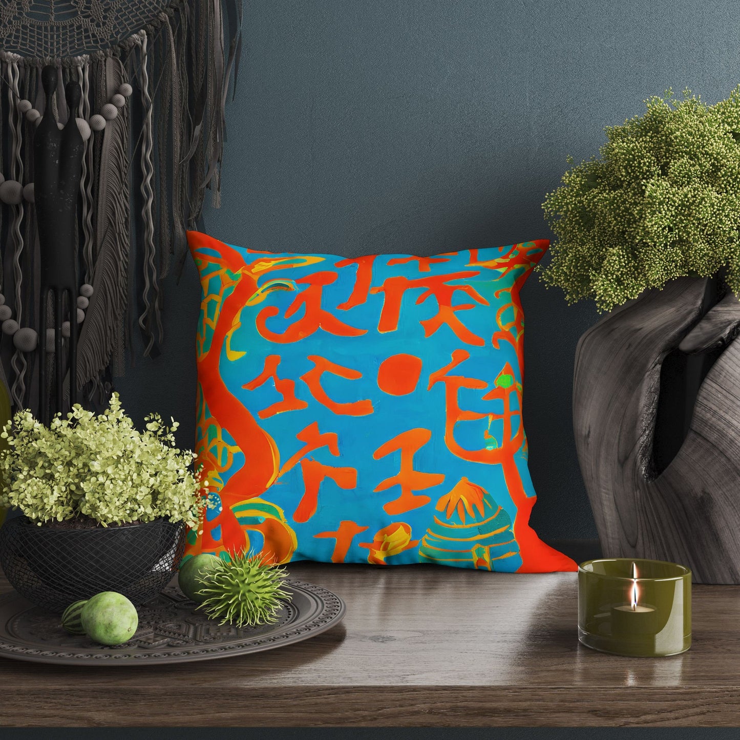 Symbols Of Ancient Chinese Culture, Throw Pillow Cover, Cat Pillow, Art Pillow, Colorful Pillow Case, Contemporary Pillow, Square Pillow