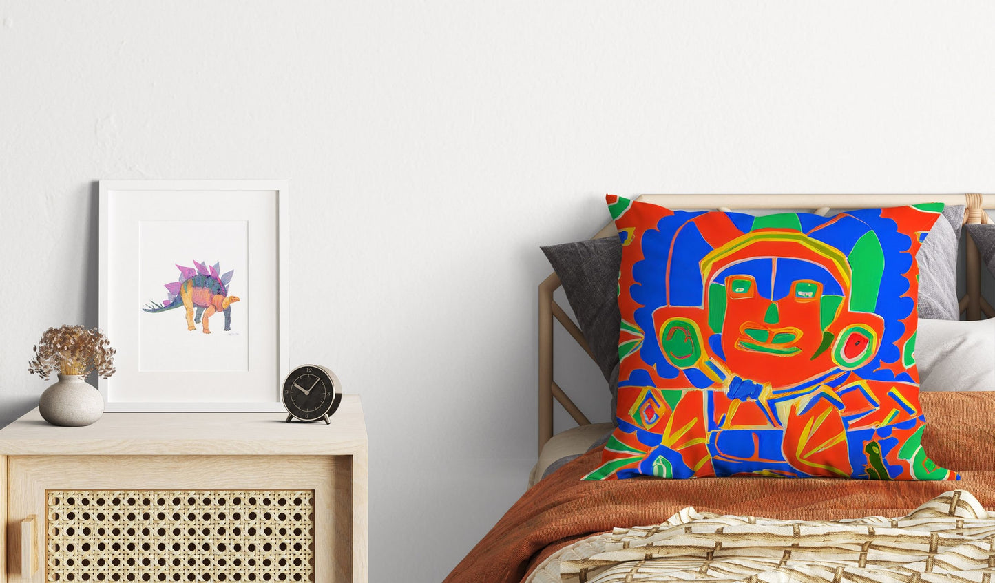 Mayan Warrior, Tapestry Pillows, Abstract Art Pillow, Art Pillow, Colorful Pillow Case, Contemporary Pillow, Playroom Decor, Nursery Pillow