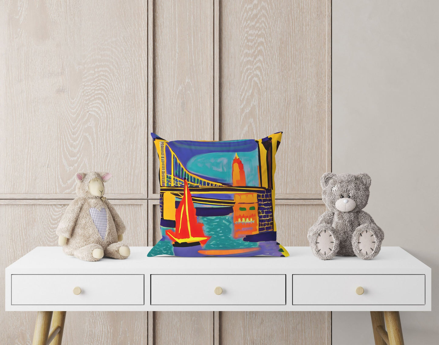 New York Brooklyn Bridge At Night, Tapestry Pillows, Abstract Pillow, Designer Pillow, Colorful Pillow Case, Impressionist Pillow