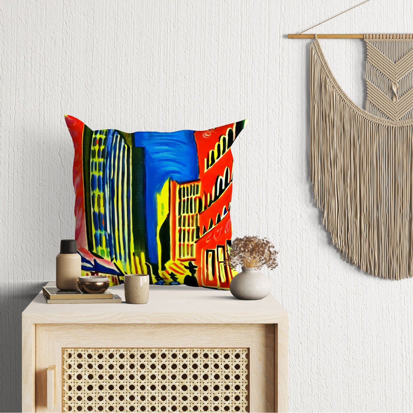 Night View Of Chicago, Toss Pillow, Abstract Pillow, Comfortable, Colorful Pillow Case, Contemporary Pillow, Square Pillow, Home Decor