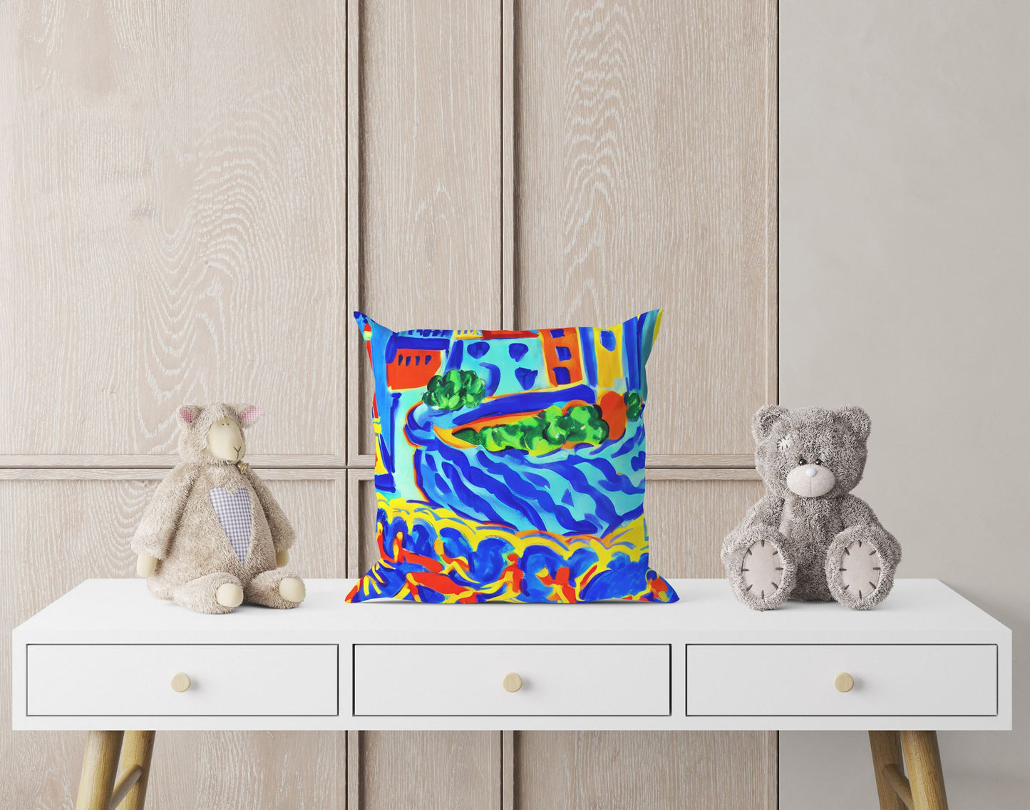 A Parisian Courtyard, Decorative Pillow, Cat Pillow, Comfortable, Colorful Pillow Case, Modern Pillow, Home Decor Pillow, Nursery Decor