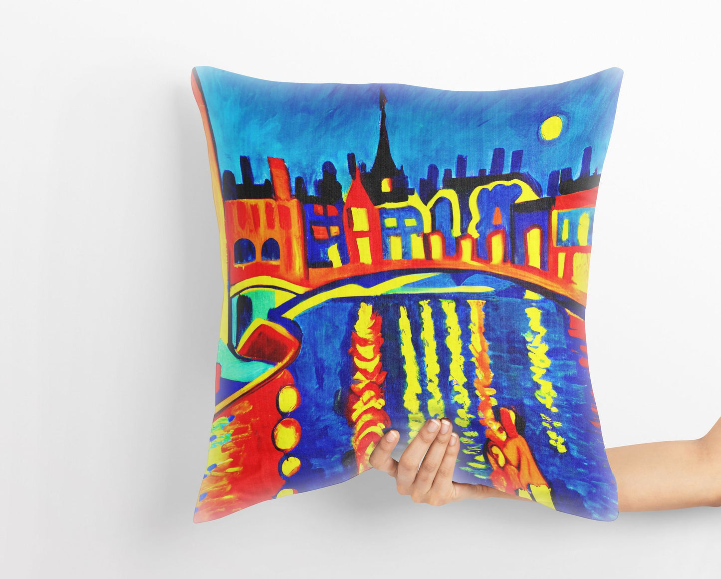 Paris At Night Toss Pillow, Abstract Art Pillow, Art Pillow, Colorful Pillow Case, Impressionist Pillow, Square Pillow, Housewarming Gift