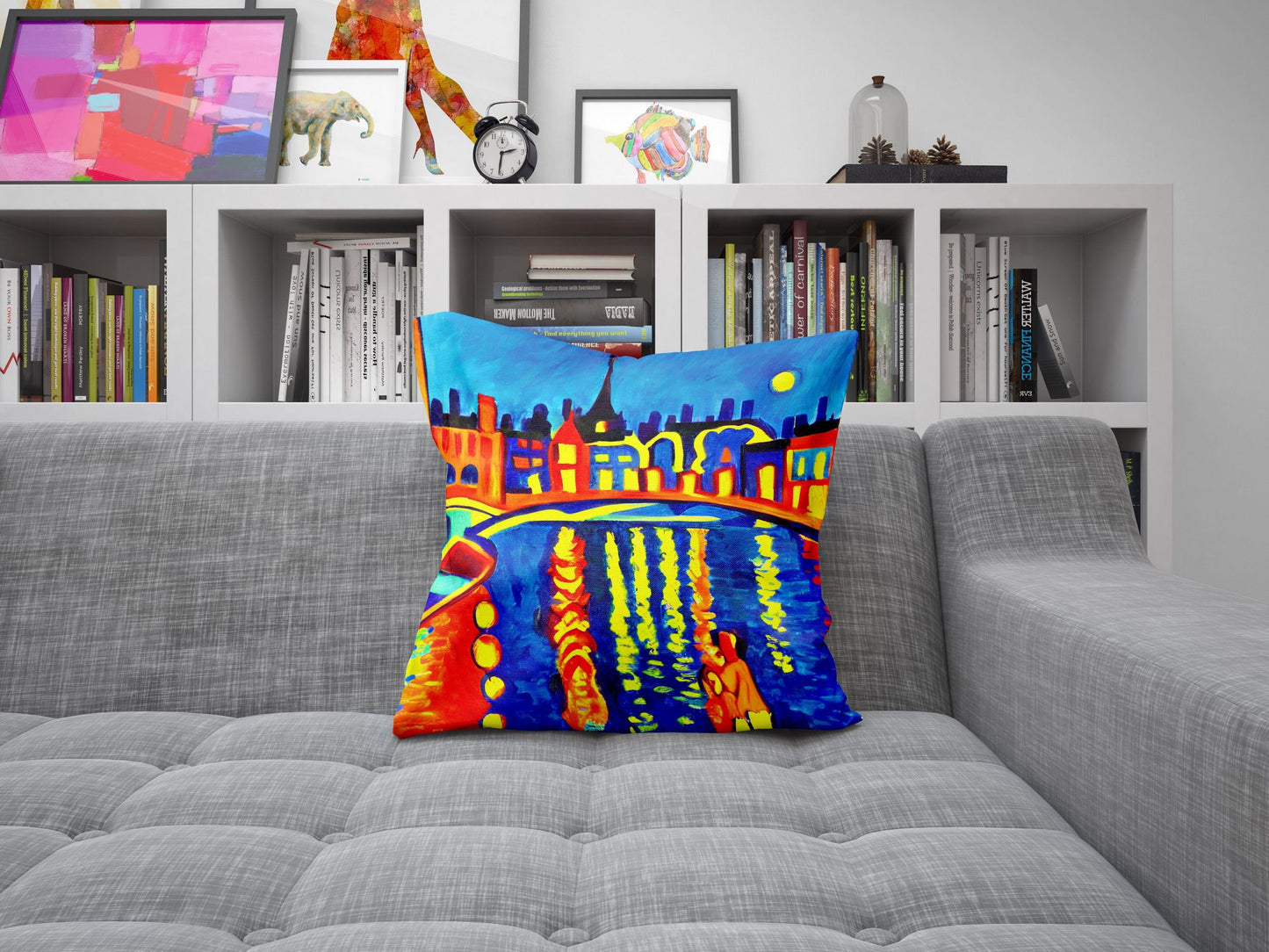 Paris At Night Toss Pillow, Abstract Art Pillow, Art Pillow, Colorful Pillow Case, Impressionist Pillow, Square Pillow, Housewarming Gift