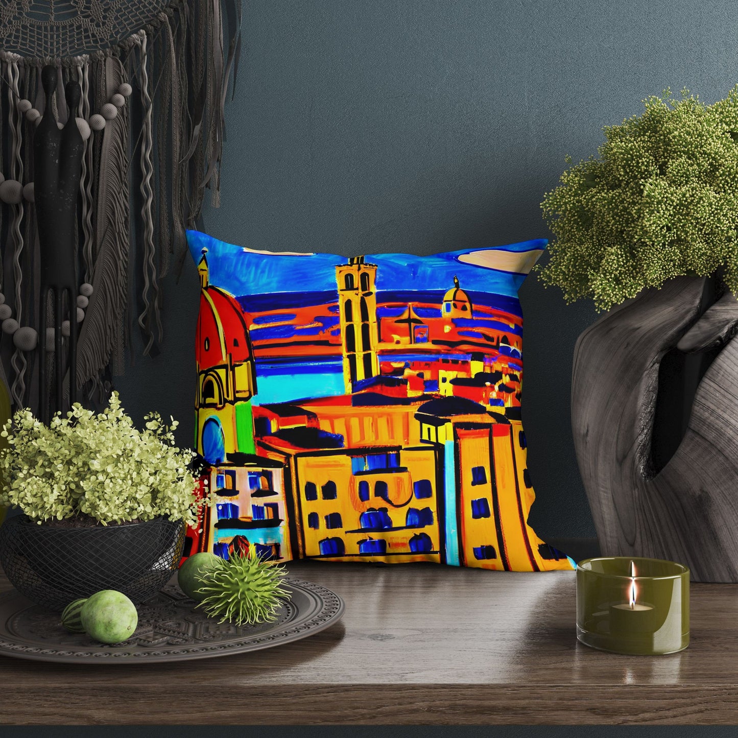 Florence City View, Throw Pillow Cover, Abstract Throw Pillow, Artist Pillow, Colorful Pillow Case, Contemporary Pillow, Nursery Decor