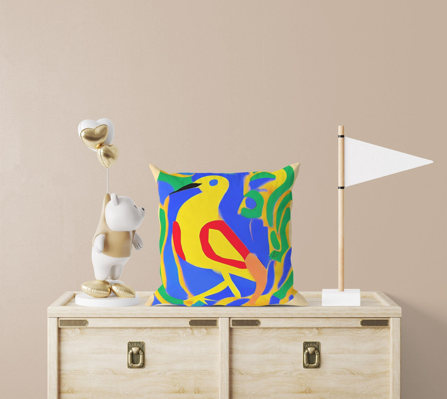 Yellow Bird, Toss Pillow, Abstract Art Pillow, Artist Pillow, Colorful Pillow Case, Modern Pillow, 24X24 Pillow Case, Housewarming Gift