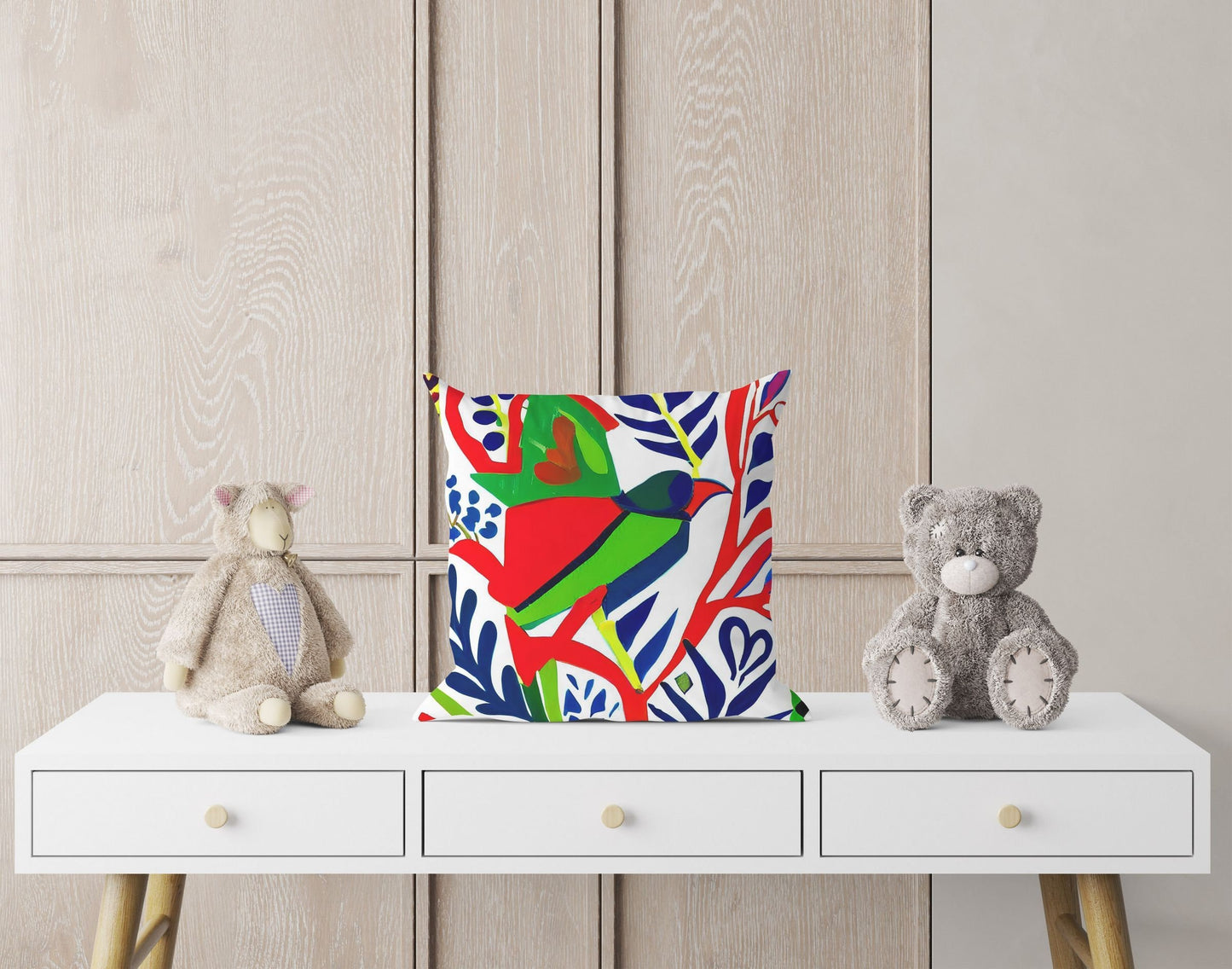 Abstract Bird, Throw Pillow Cover, Animal Pillow, Comfortable, Colorful Pillow Case, Modern Pillow, Large Pillow Cases, Playroom Decor