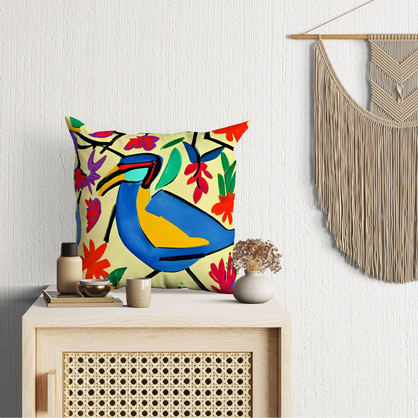 Blue Bird Toss Pillow, Abstract Pillow, Comfortable, Colorful Pillow Case, Impressionist Pillow, 20X20 Pillow Cover, Housewarming Gift