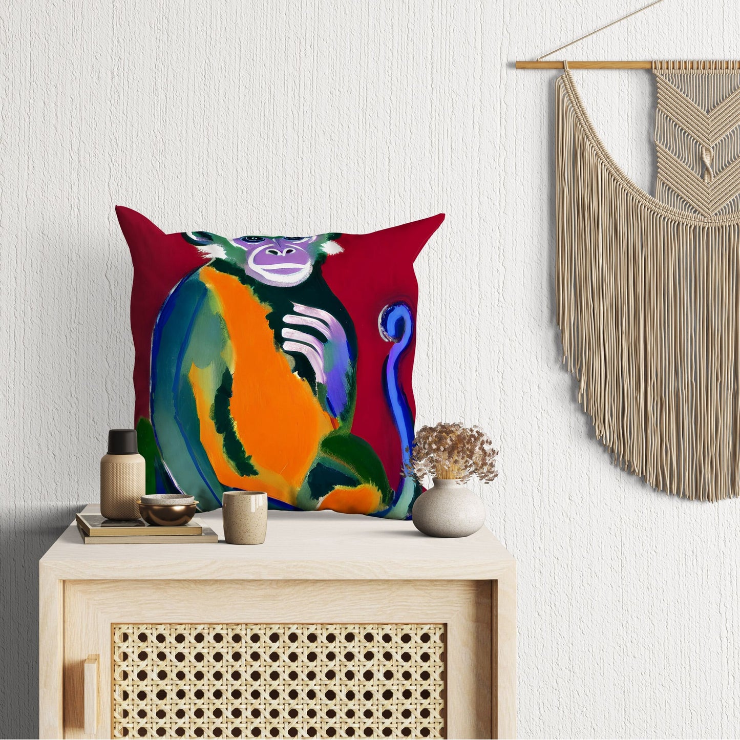 Monkey Wildlife Throw Pillow Cover, Abstract Throw Pillow, Designer Pillow, Modern Pillow, 20X20 Pillow Cover, Nursery Pillows, Abstract