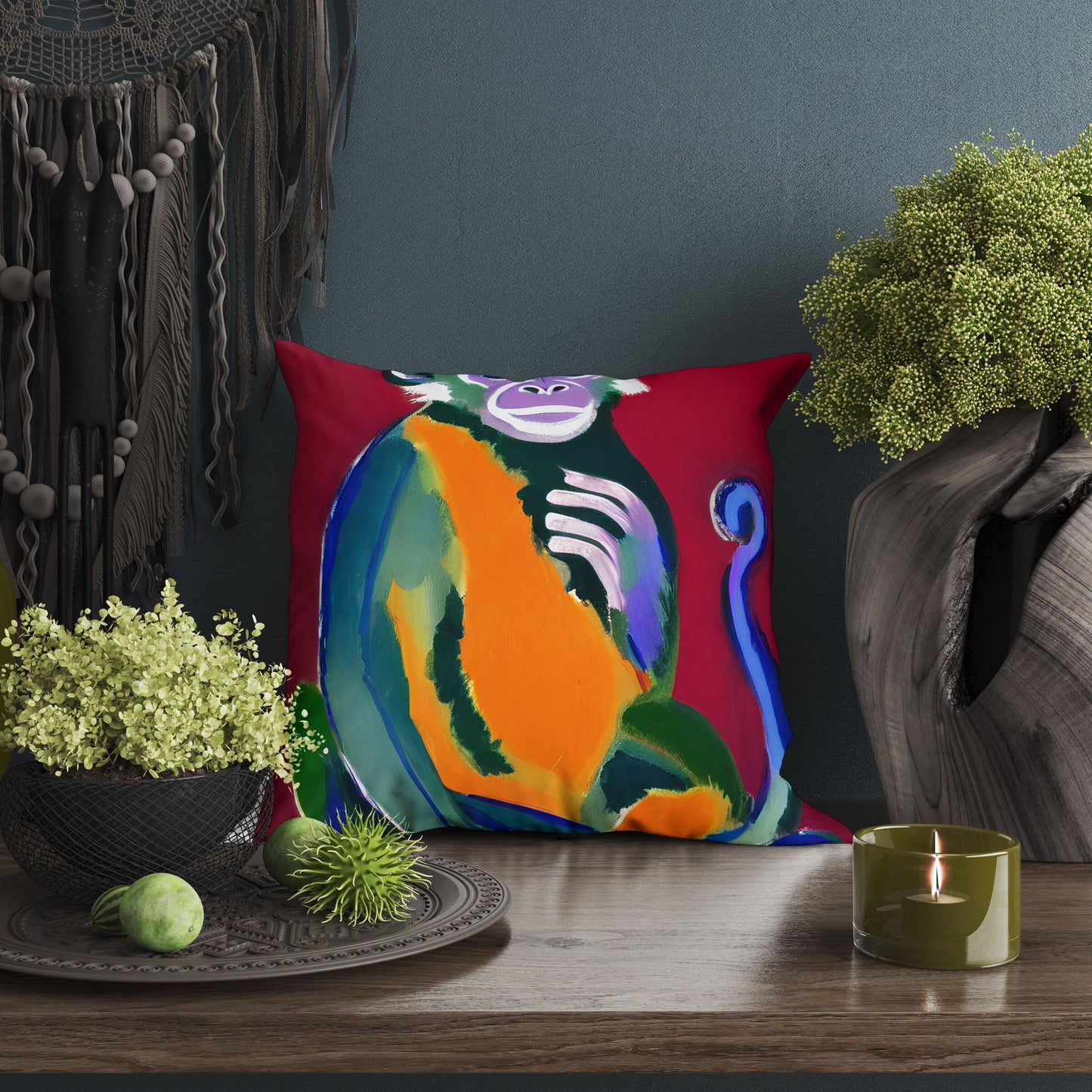 Monkey Wildlife Throw Pillow Cover, Abstract Throw Pillow, Designer Pillow, Modern Pillow, 20X20 Pillow Cover, Nursery Pillows, Abstract