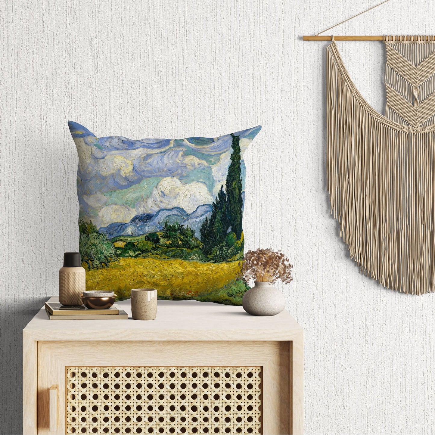 Vincent Van Gogh Wheat Field with Cypresses Pillow Case, Abstract Pillow, Soft Pillow Cases, 18 X 18 Pillow Covers, Housewarming Gift