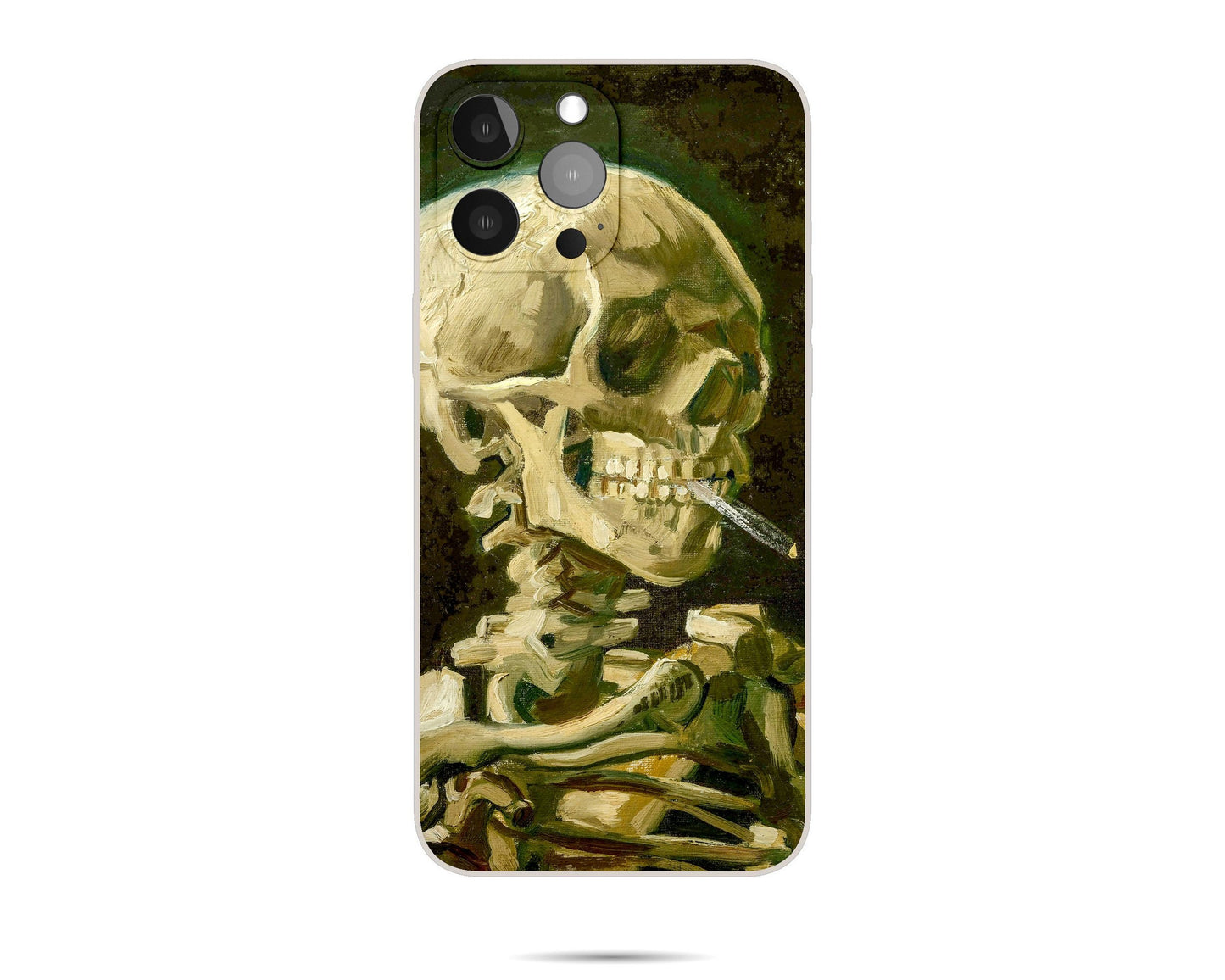 Vincent Van Gogh Skull Smoking A Cigarette Iphone Case, Iphone 11, Iphone 7 Plus, Iphone 8 Plus Case Art, Vivid Colors, Silicone Case