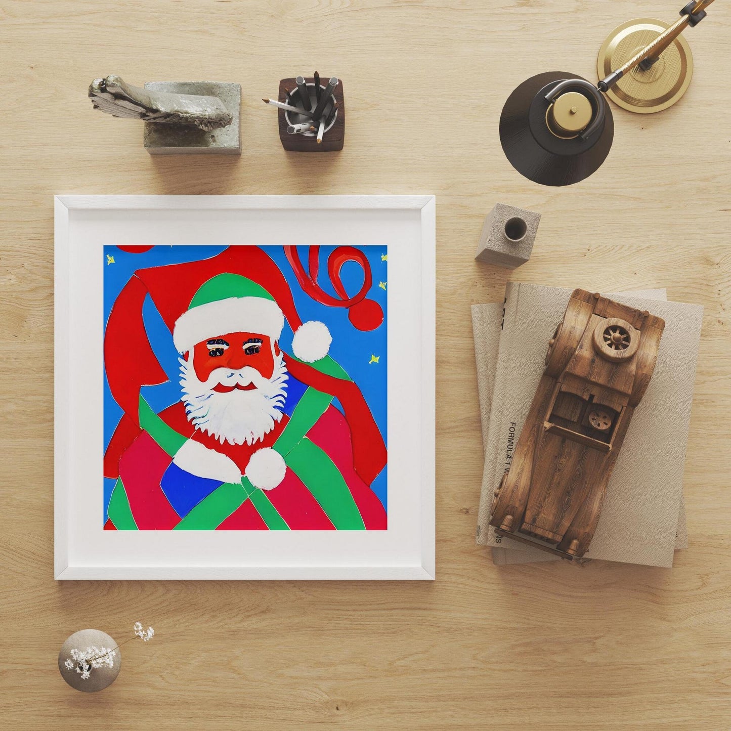 Christmas Gift Santa Claus Canvas Print, Poster, Abstract Print, Vivid Color, Minimalistic, Home Decor, Framed Art Print, Fine Art Poster