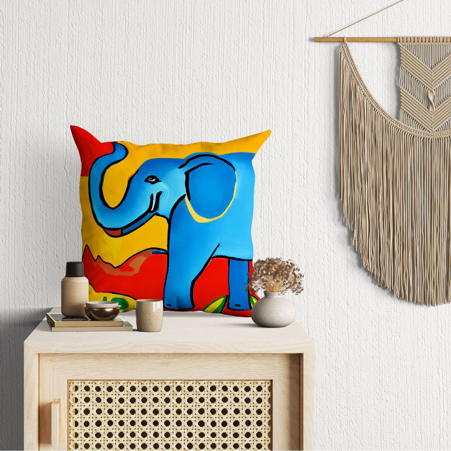 Modern Art African Wildlife Elephant, Throw Pillow Cover, Abstract Art Pillow, Comfortable, Colorful Pillow Case, Fashion