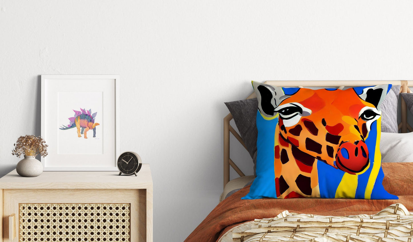 Modern Art African Wildlife Giraffe Decorative Pillow, Bee Pillow Cover, Designer Pillow, Colorful Pillow Case, Watercolor Pillow Cases