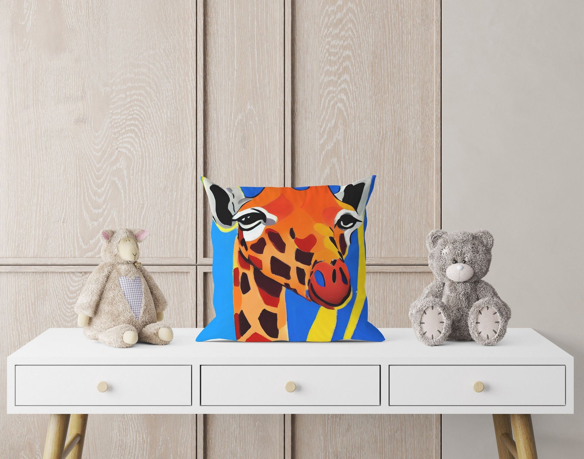 Modern Art African Wildlife Giraffe Decorative Pillow, Bee Pillow Cover, Designer Pillow, Colorful Pillow Case, Watercolor Pillow Cases