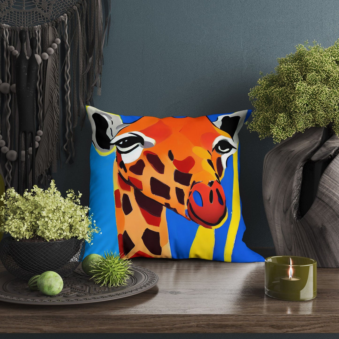 Modern Art African Wildlife Giraffe Decorative Pillow, Bee Pillow Cover, Designer Pillow, Colorful Pillow Case, Watercolor Pillow Cases