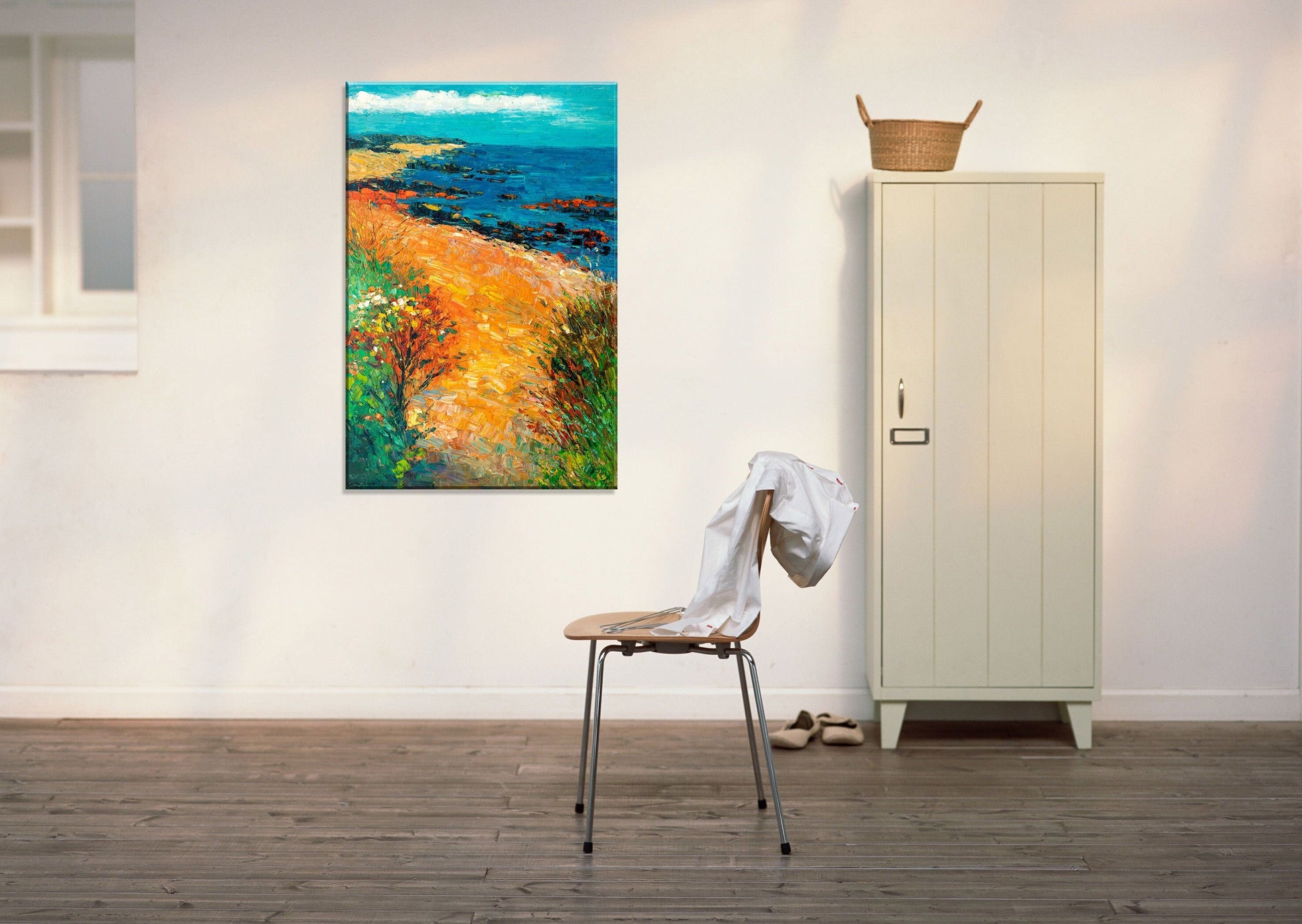 Seascape Oil Painting Seaside Path, Artwork, Oil Painting, Landscape Wall Art, Oversized Paintings On Canvas, Handmade Art, Modern Painting