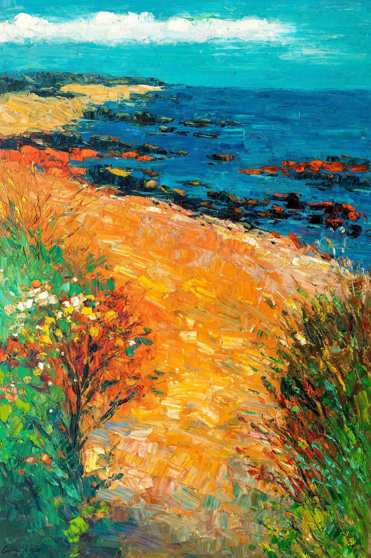 Seascape Oil Painting Seaside Path, Artwork, Oil Painting, Landscape Wall Art, Oversized Paintings On Canvas, Handmade Art, Modern Painting