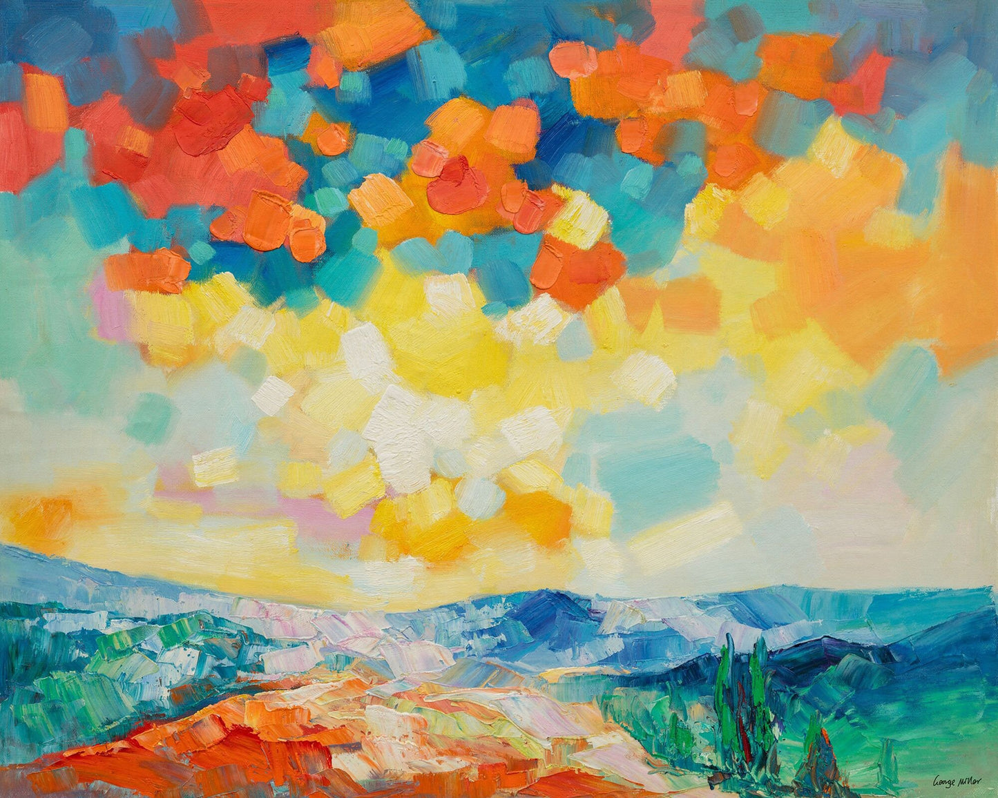 Abstract Landscape Oil Painting, Canvas Wall Art, An Original Abstract Landscape Oil Painting by George Miller