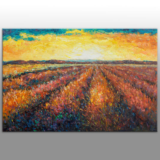 Landscape Oil Painting, Large Wall Art Painting, Lavender Field, Abstract Art, Original Artwork, Canvas Art, Wall Decor, Large Canvas Art