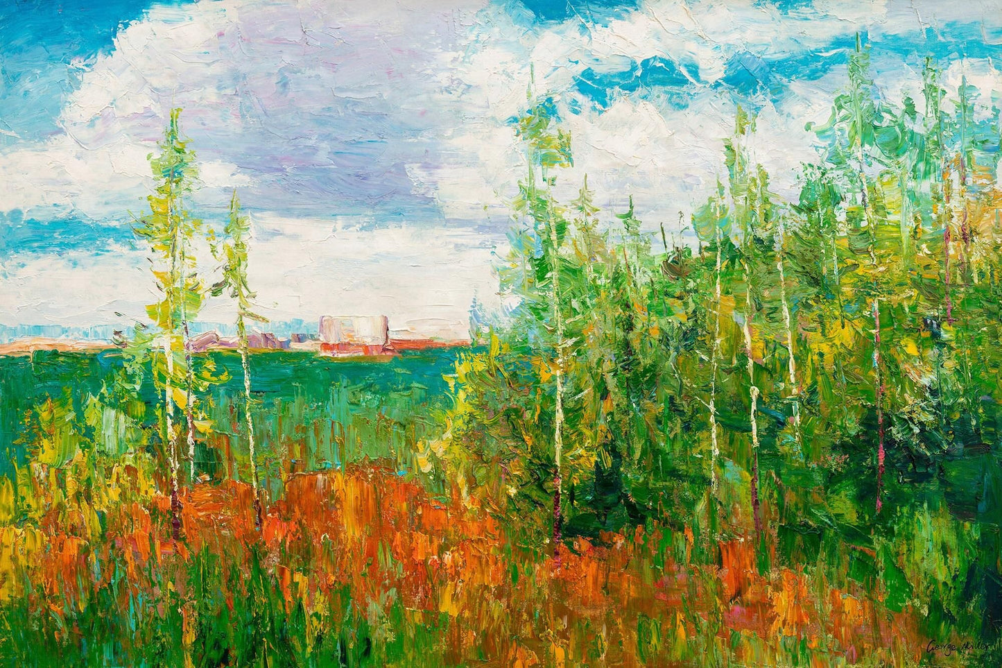 Oil Painting Spring Landscape With Trees - Bring a Unique Aesthetic Room Decor with Impasto Oil Painting of Landscape by George Miller