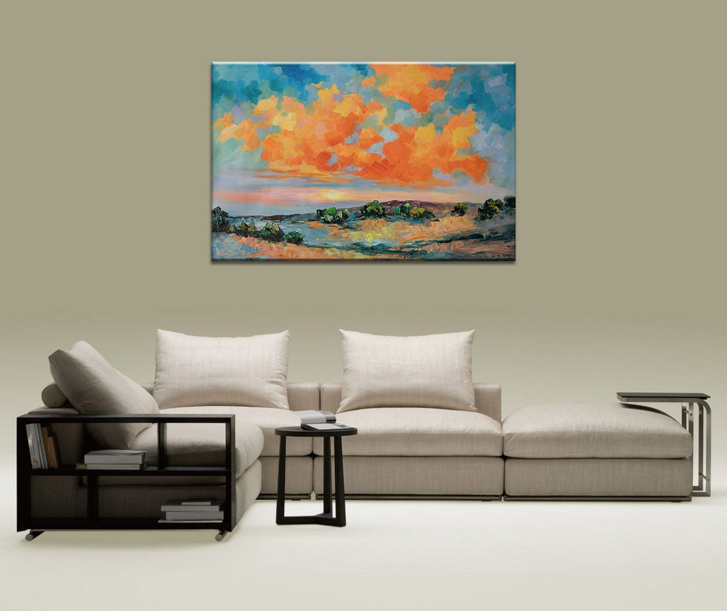 Original Abstract Landscape Oil Painting, Add a pop of color to your living room with this large abstract landscape oil painting