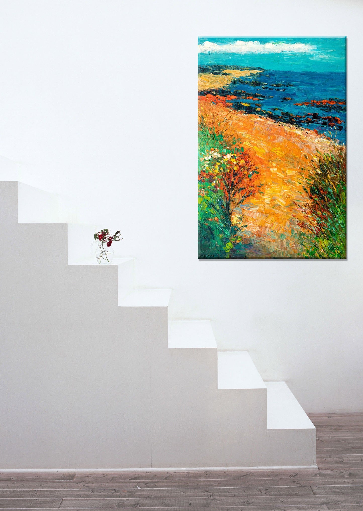 Seascape Oil Painting Seaside Path, Artwork, Oil Painting, Landscape Wall Art, Oversized Paintings On Canvas, Handmade Art, Modern Painting