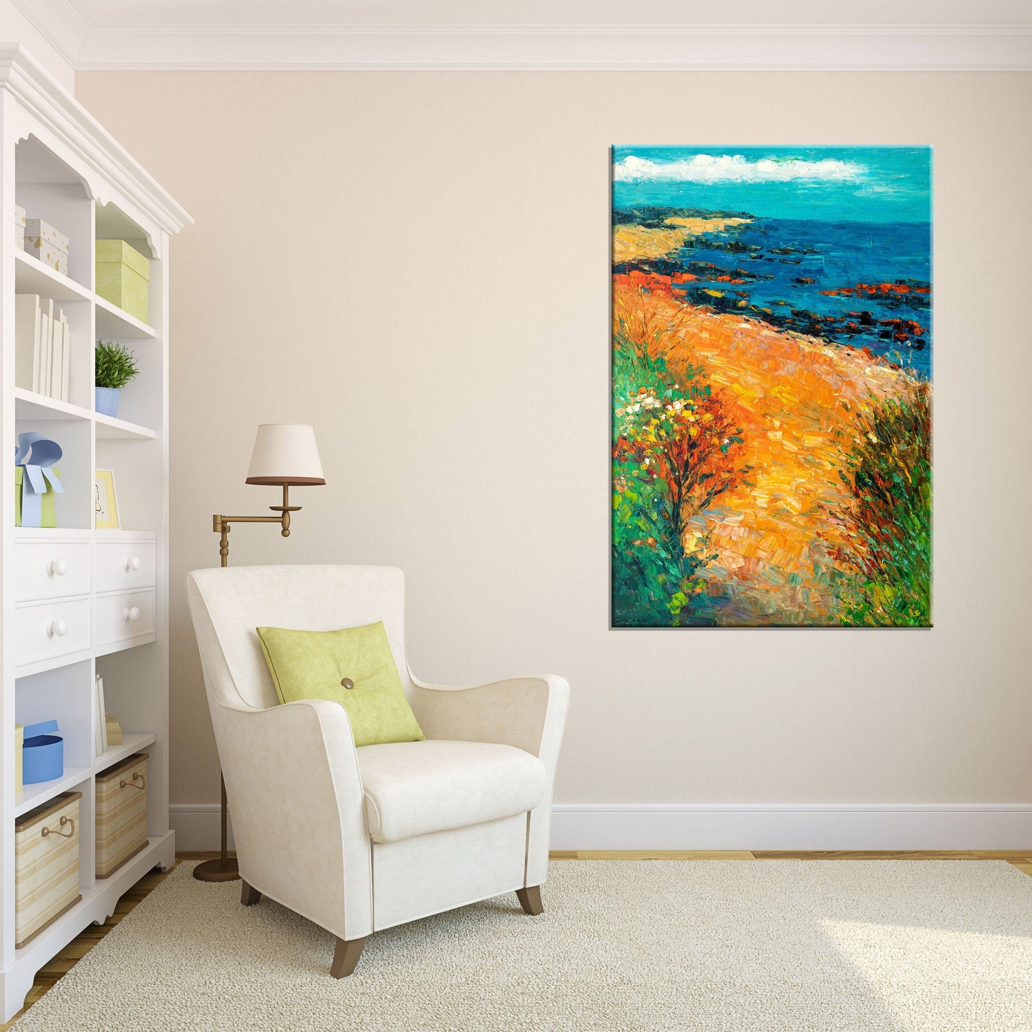 Seascape Oil Painting Seaside Path, Artwork, Oil Painting, Landscape Wall Art, Oversized Paintings On Canvas, Handmade Art, Modern Painting