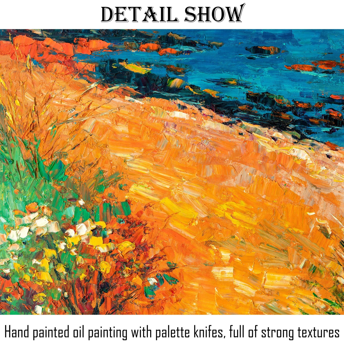 Seascape Oil Painting Seaside Path, Artwork, Oil Painting, Landscape Wall Art, Oversized Paintings On Canvas, Handmade Art, Modern Painting