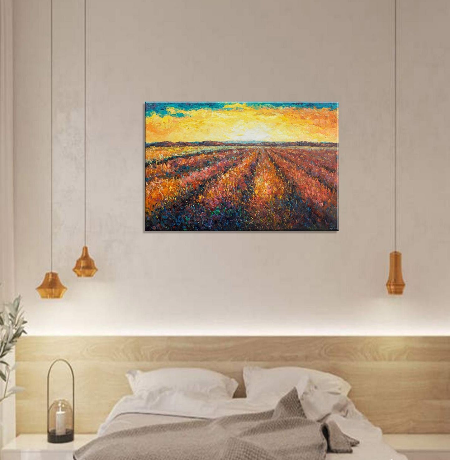 Landscape Oil Painting, Large Wall Art Painting, Lavender Field, Abstract Art, Original Artwork, Canvas Art, Wall Decor, Large Canvas Art