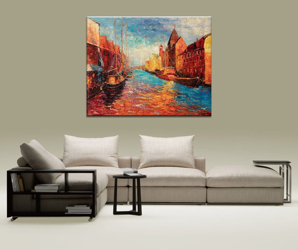 Venice Grand Canal Oil Painting - Gondola Twilight, 32x40 | Palette Knife Art | Ready to Hang, Contemporary Art, Wall Decor
