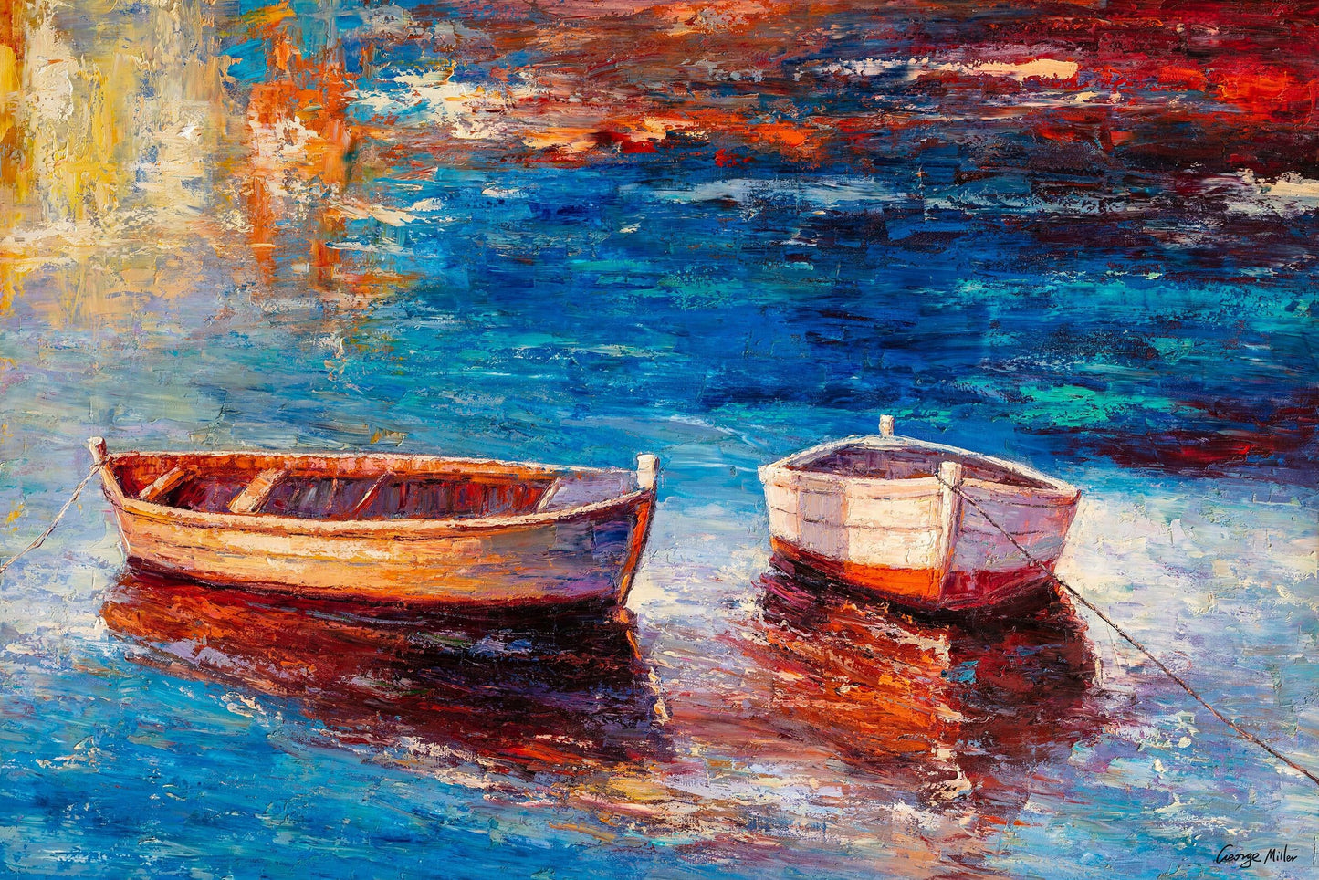 Large Oil Painting Fishing Boats, Large Wall Art Painting, Living Room Wall Art, Contemporary Art, Original Oil Painting Seascape, Original