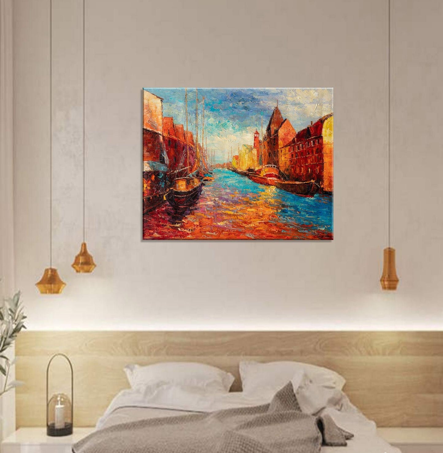 Venice Grand Canal Oil Painting - Gondola Twilight, 32x40 | Palette Knife Art | Ready to Hang, Contemporary Art, Wall Decor
