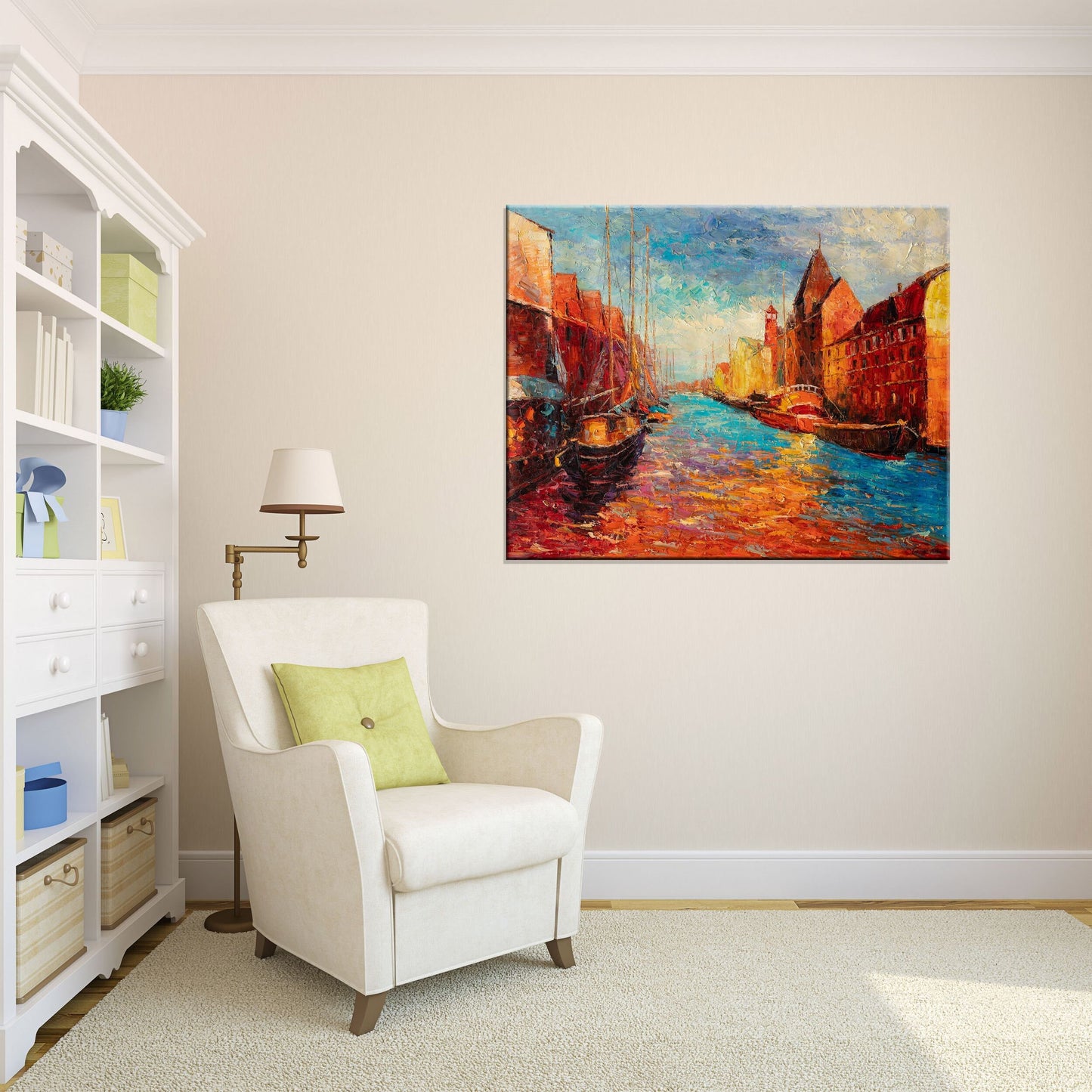 Venice Grand Canal Oil Painting - Gondola Twilight, 32x40 | Palette Knife Art | Ready to Hang, Contemporary Art, Wall Decor