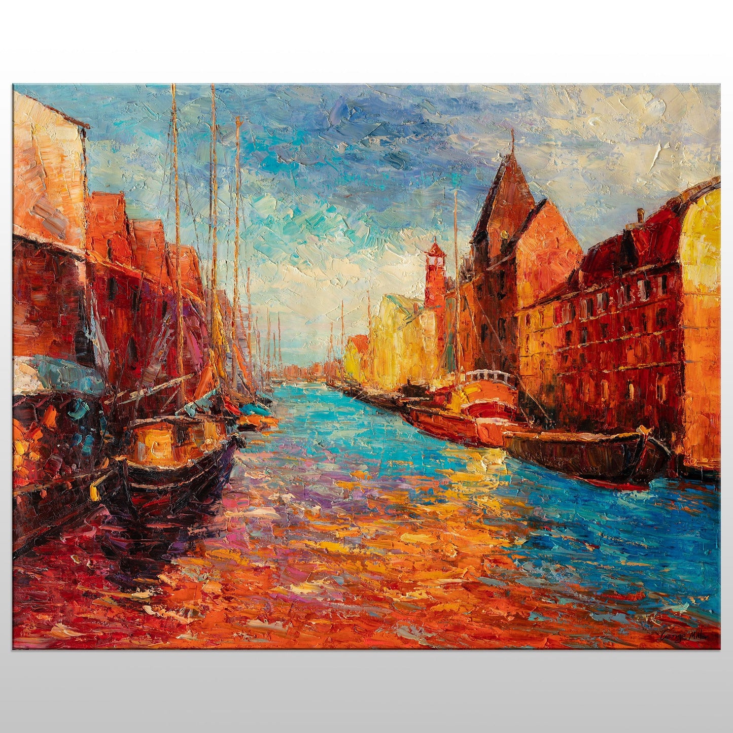 Venice Grand Canal Oil Painting - Gondola Twilight, 32x40 | Palette Knife Art | Ready to Hang, Contemporary Art, Wall Decor