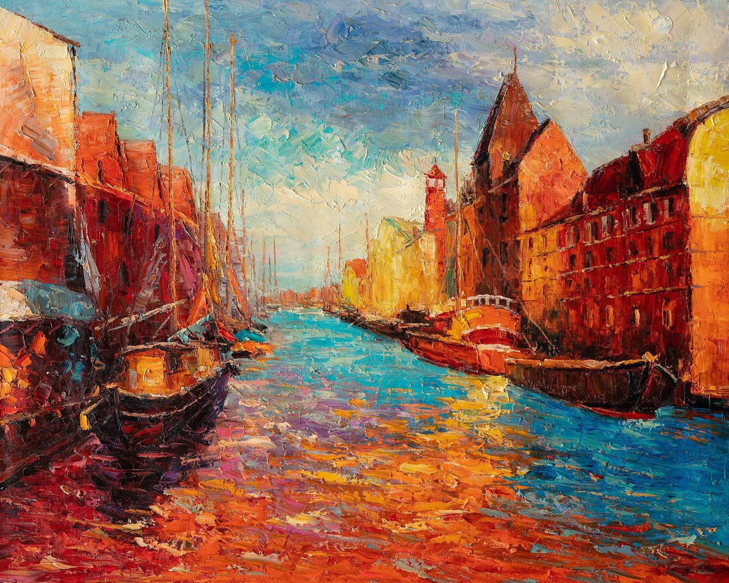 Venice Grand Canal Oil Painting - Gondola Twilight, 32x40 | Palette Knife Art | Ready to Hang, Contemporary Art, Wall Decor